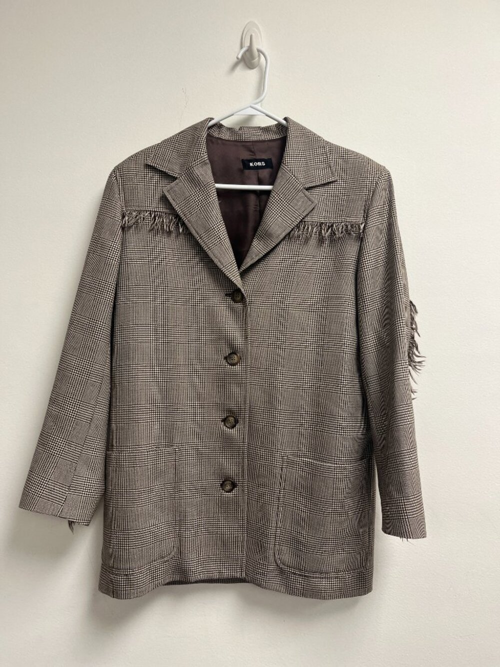 Kors Vintage blazer fringe brown plaid 6